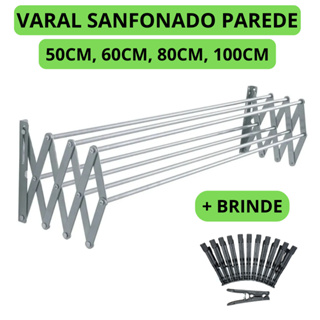 Varal De Roupa Retratil sanfonado Parede varios tamanhos 50cm 60cm 80cm 100cm em Oferta na Shopee