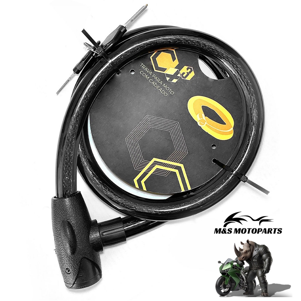 Trava Cabo De Aço Cadeado Segurança Bike Moto Com Chave Espiral Anti-Roubo 22 MM X 1200 MM