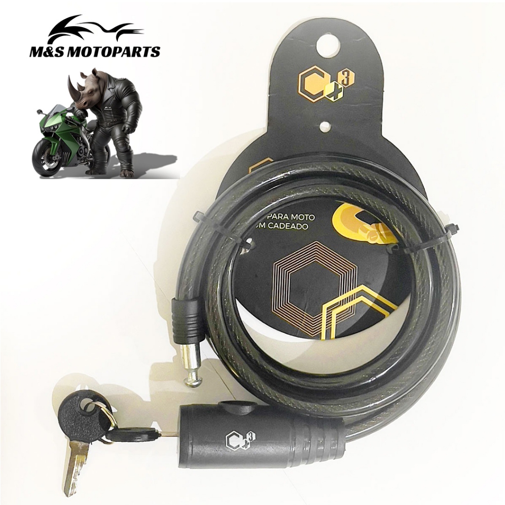 Trava Cabo De Aço Cadeado Segurança Bike Moto Com Chave Espiral Anti-Roubo 10 MM X 1200 MM