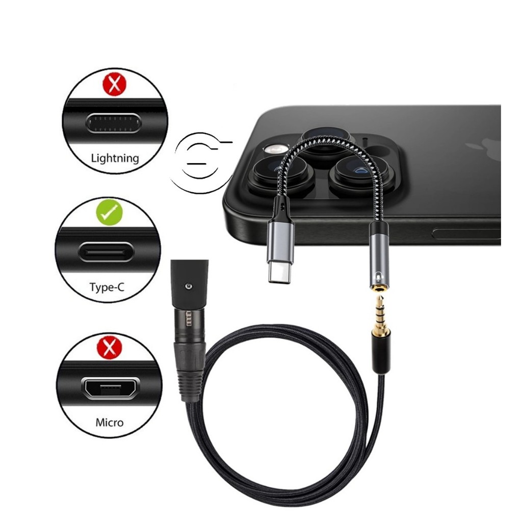 Cabo de Microfone Com Sistema Interface Para Smartphone Com Plataforma USB-C