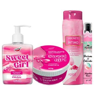 Kit Sweet Girl: Gel Aromatizante, Sabonete Íntimo, Perfume Apinil e Esfoliante Corporal