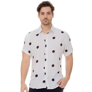 Camisa Masculina Slim Curta Social Estampada Bolinha em Oferta na Shopee