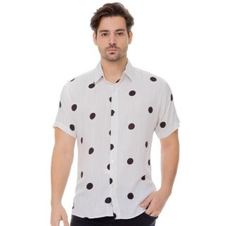 Camisa Masculina Slim Curta Social Estampada Bolinha