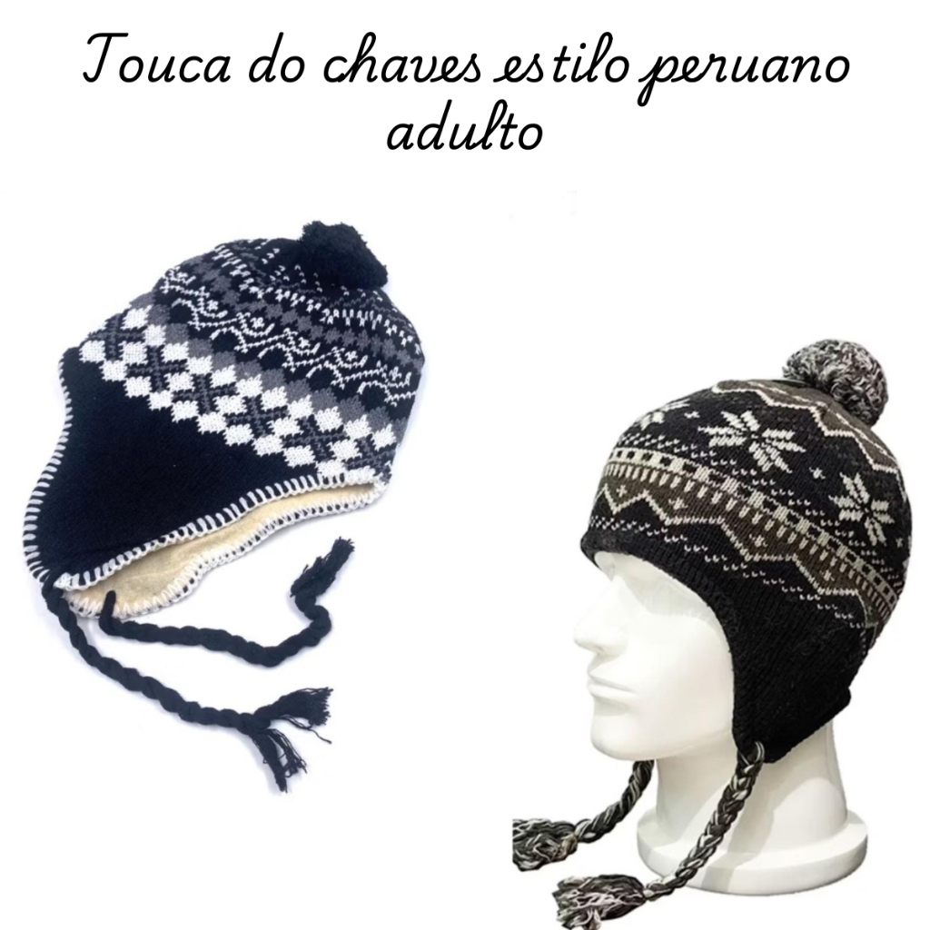 Touca do Chaves Estilo Peruano Tampa Orelhas  Lã Tricô Adulto  Unissex Coloridas
