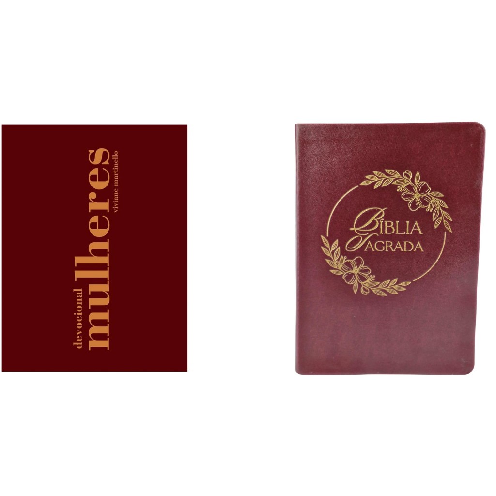 Kit Devocional Mulheres + Bíblia Sagrada NVI | Luxo Couro Soft Flexível | Flores Douradas em Oferta na Shopee