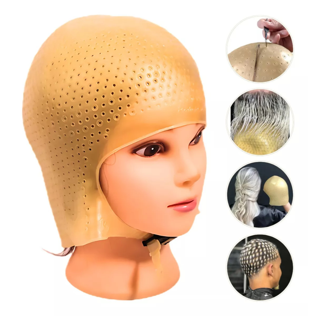 Touca Ilumina Para Mechas Luzes Reflexo Alinhado Com Alça Silicone 2100 ou 2300 Furos + agulha (escolha a sua)