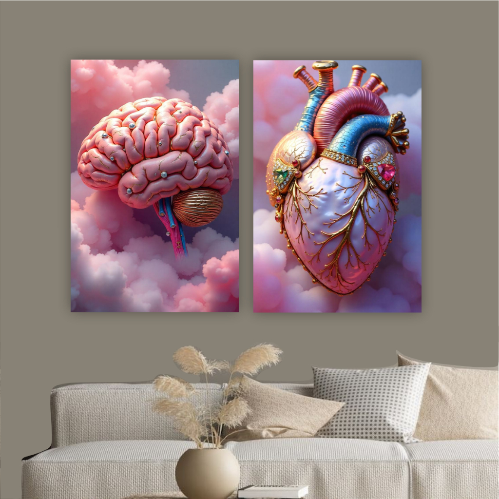 Quadro decorativo medicina médico consultório biomedicina area da saúde coração cerebro rosa joias
