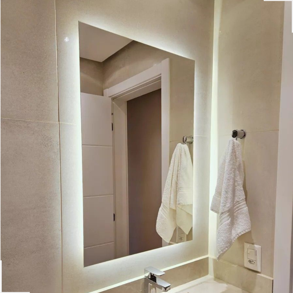 Espelho grande lapidado led decorativo 90cm x 60cm kit instalação banheiro camarim lavabo