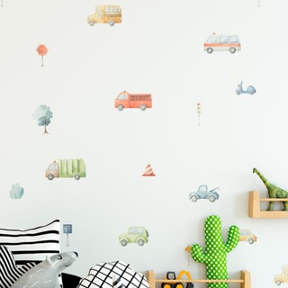 Adesivos de Parede Infantil Aquarela Carrinhos, Placas de Sinalização, Semáforo e Árvore em Oferta na Shopee