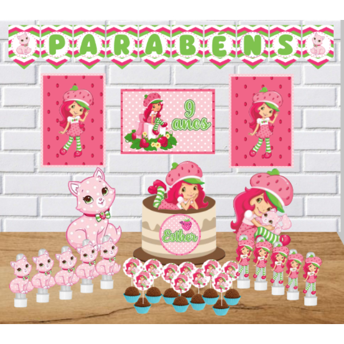 Kit Festa Personalizado Só um Bolinho Moranguinho Mesversário Aniversário Infantil