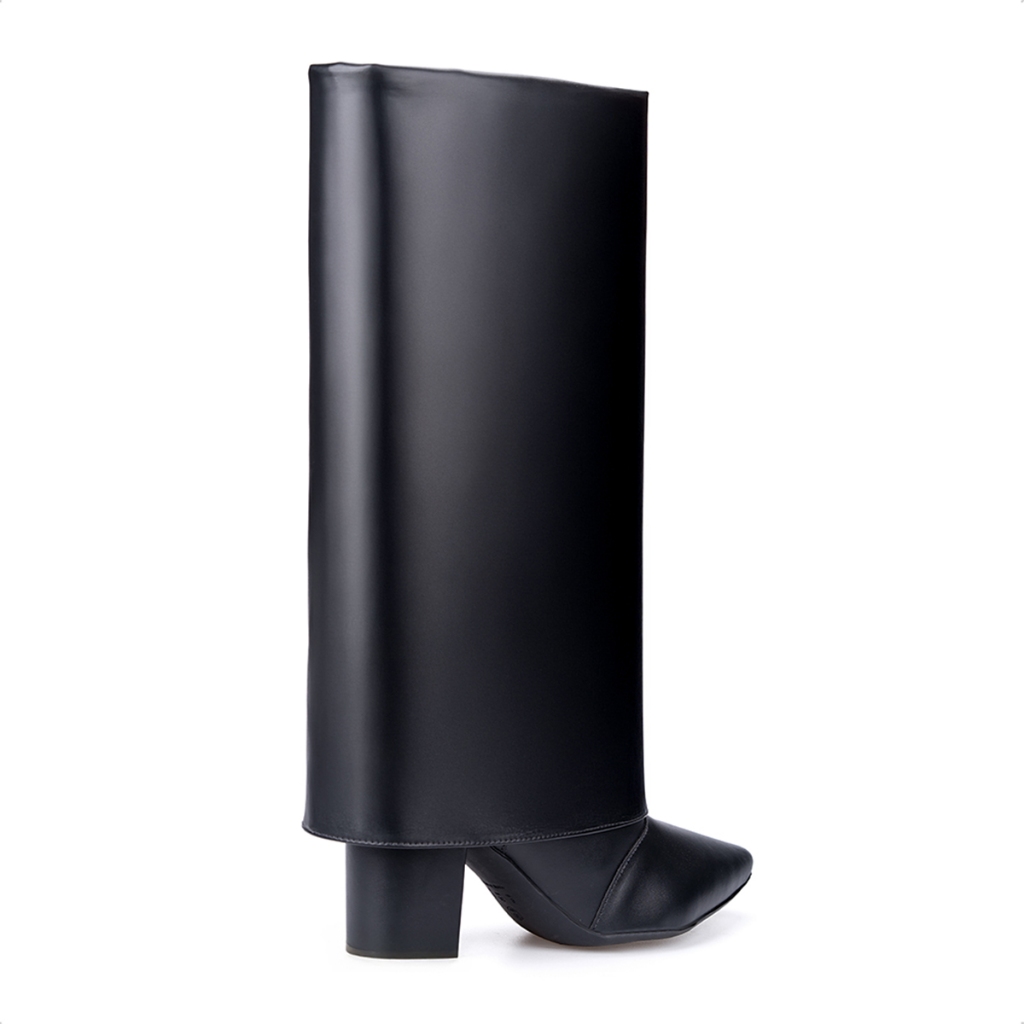 Detalhes do Bota Capa Feminina Domidona Cano Alto Salto Alto Bloco Bico Fino