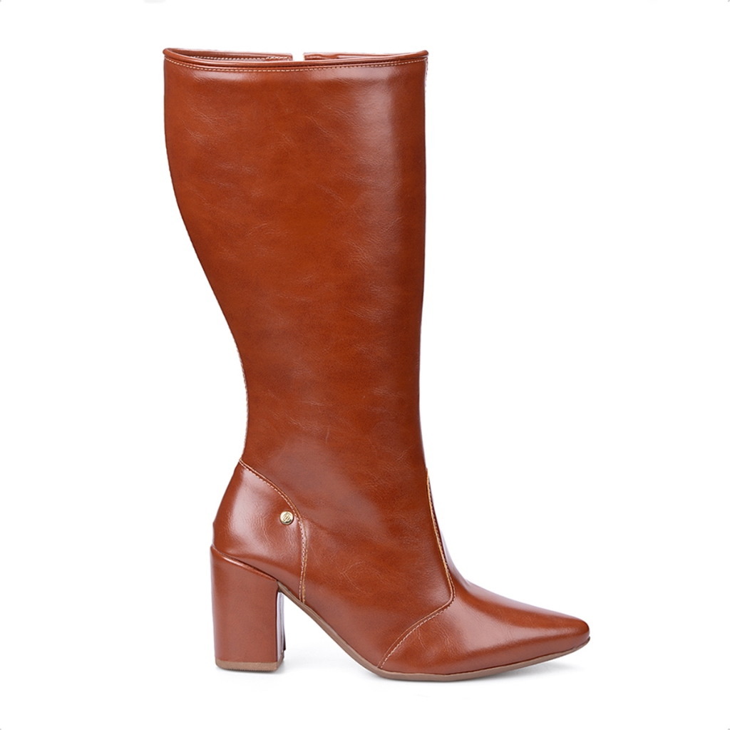 Bota Social Feminina Cano Alto Domidona Bico Fino Salto Alto Bloco
