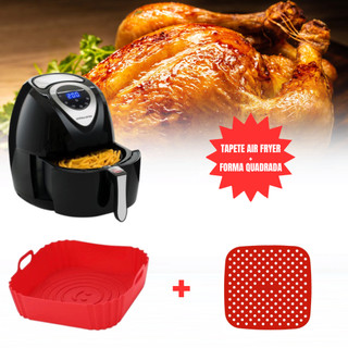 Kit Airfryer Tapete Antiaderente + Formas Silicone Quadrada Microondas Forno Lavável com Alça