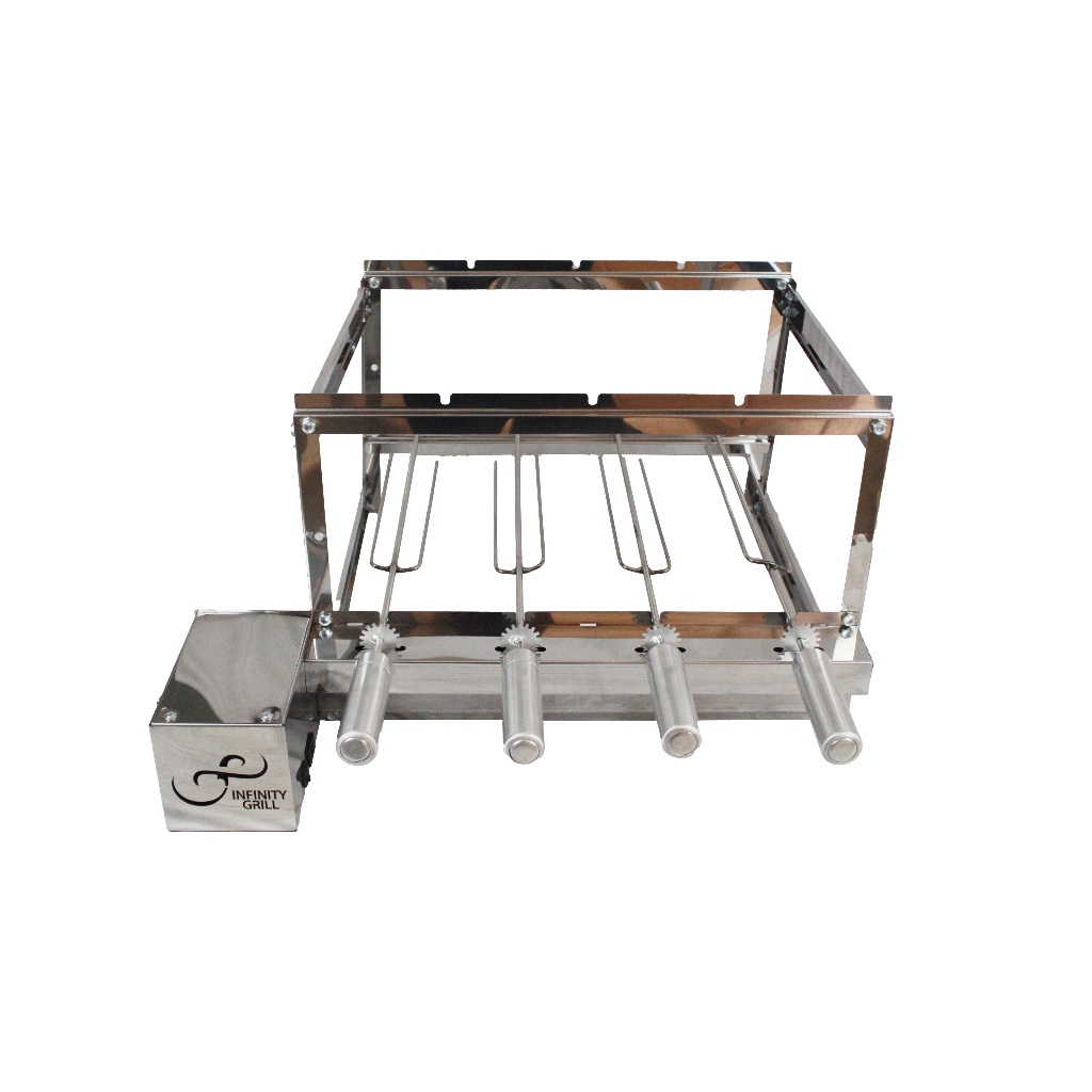 gira grill giratório inox para churrasqueira 4 espetos esquerdo