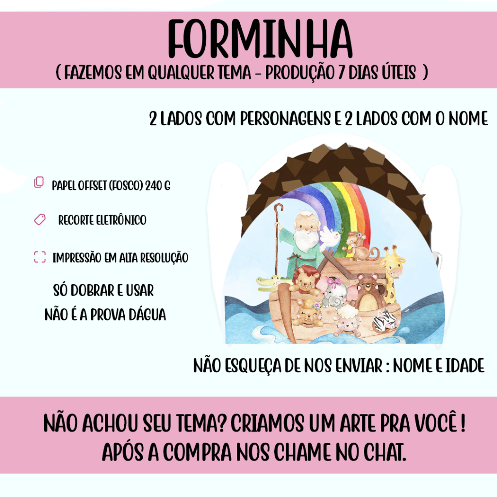 Forminhas Personalizadas de Doce - Brigadeiro - 4 Pétalas- Festa Aniversário - Forminha Arca de Noé Menino