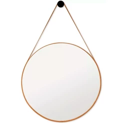 Espelho Redondo Adnet Couro com Alça 60cm 50cm 40cm 30cm 20cm Decorativo + Pino Pendurador