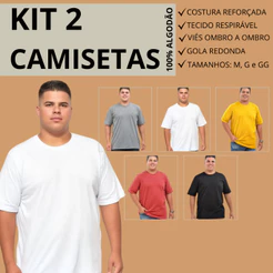 kit 2 camisetas Plus Size 100% algodão premium masculina G1 G2 G3 Academia Trabalho Esporte