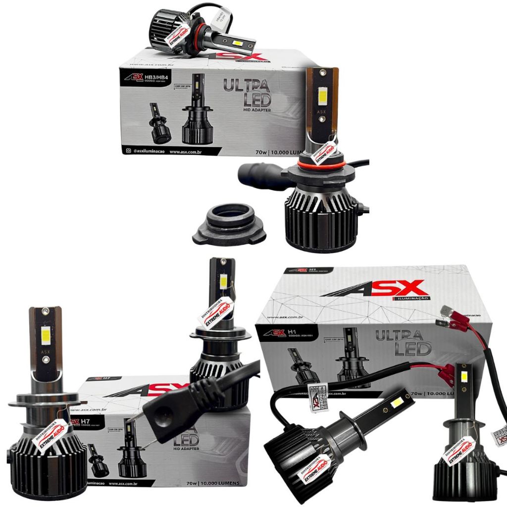 Lampada ultra led h7 h1 hb4 asx 10000lumens 6000k 3 Pares 70w - Spare Parts and Accessories for Vehicles