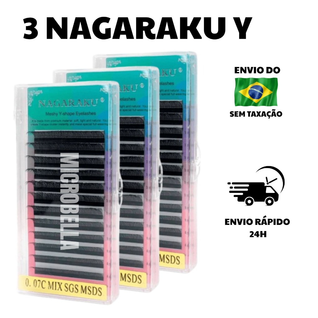 Kit 3 Cílios Nagaraku Y Volume Brasileiro 0.07D Alongamento Extensão De Cilios Retenção Adesivo Cola em Oferta na Shopee