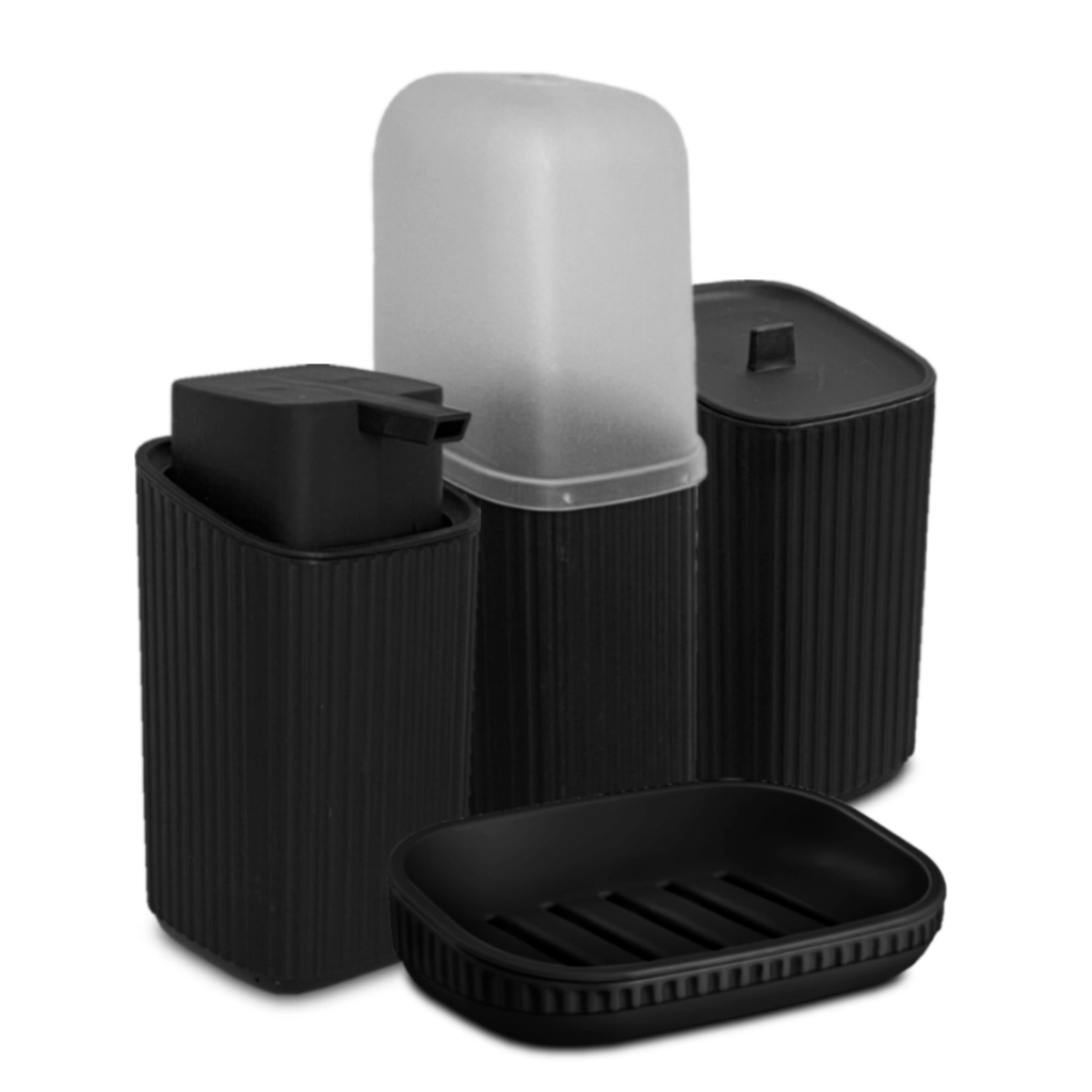 Kit Banheiro Lavabo 4 Peças Com Frisos Usual Utilidades