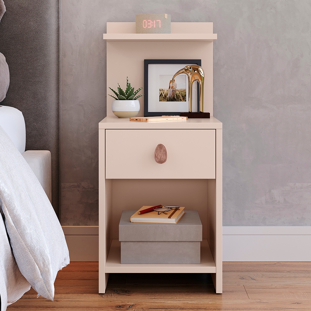 Mesa de Cabeceira Criado Quarto Casal Cama Box com Gaveta Nicho e Prateleira Compacta Bide...