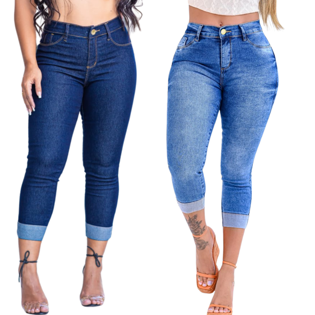 Kit 02 Calça Jeans Feminina Com Elastano Modelo Capri Corsário Empina Bumbum em Oferta na Shopee