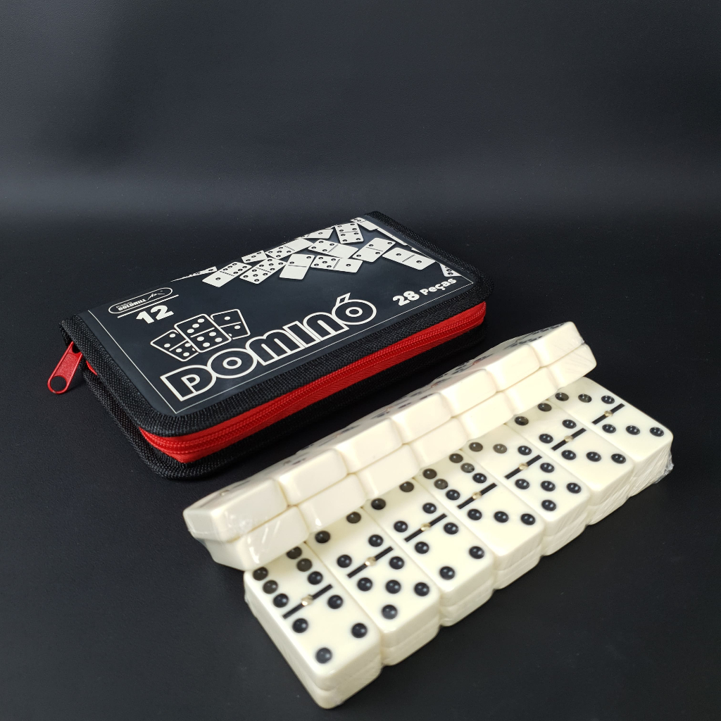 Dominó de Osso 12mm C/ 28 Peças - Capa Protetora Zipper