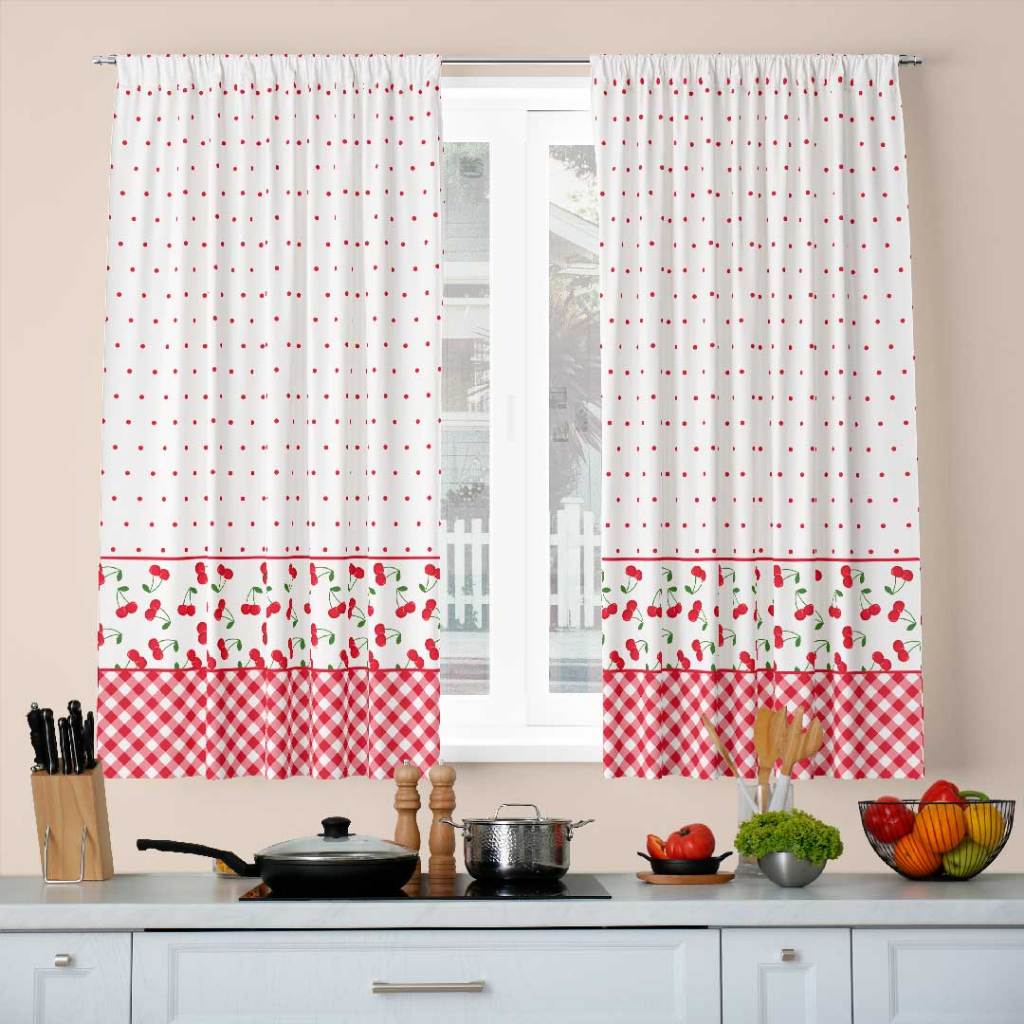 Cortinas para Cozinha Decorativas passa varão 2.00m x 1.36m Fabricação Própria Cerejinhas em Oferta na Shopee