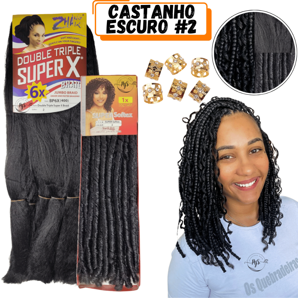 Kit Gypsy Fulani 1 Cacho Nina Softex Crochet Braids 100Gr + 1 Jumbo Jumbão Super X Box Braids Kanekalon 400Gr + Anéis em Oferta na Shopee