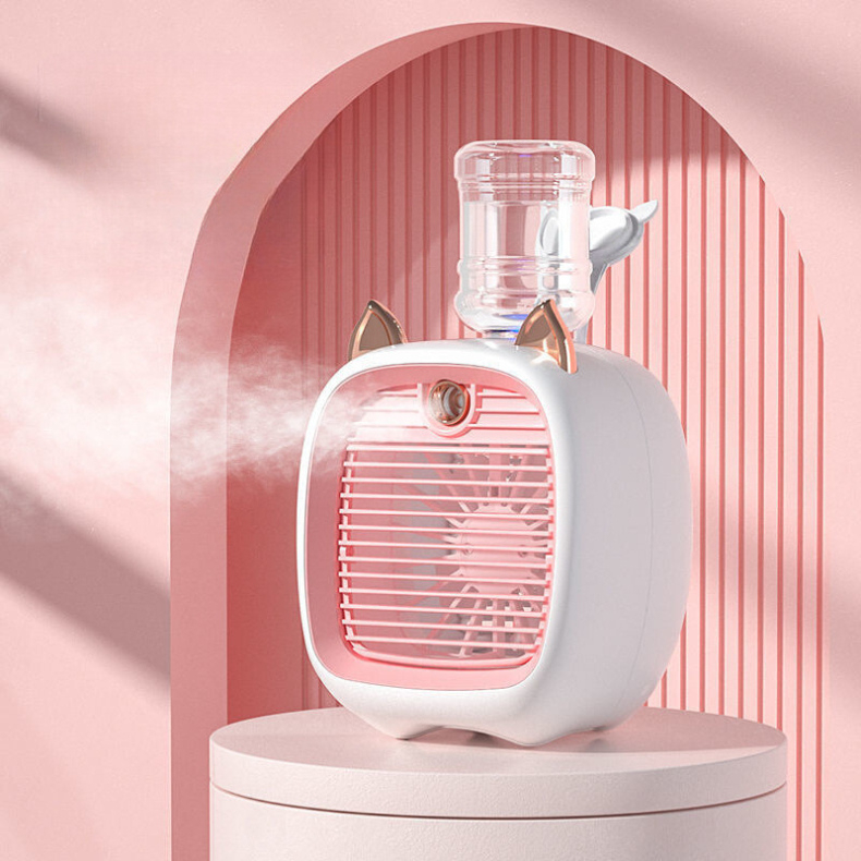 Promoções sazonais Mini Ar e Ventilador Gatinho de Mesa Recarregável: Refrigeração de Ar em Oferta na Shopee