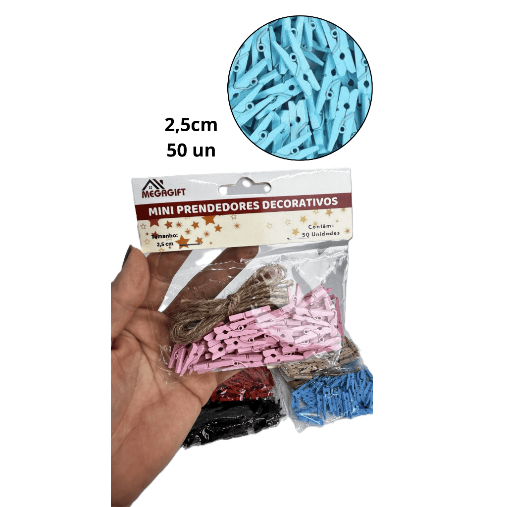 Mini Prendedor com Fio – 50 Unidades – 2,5cm – Cores Variadas