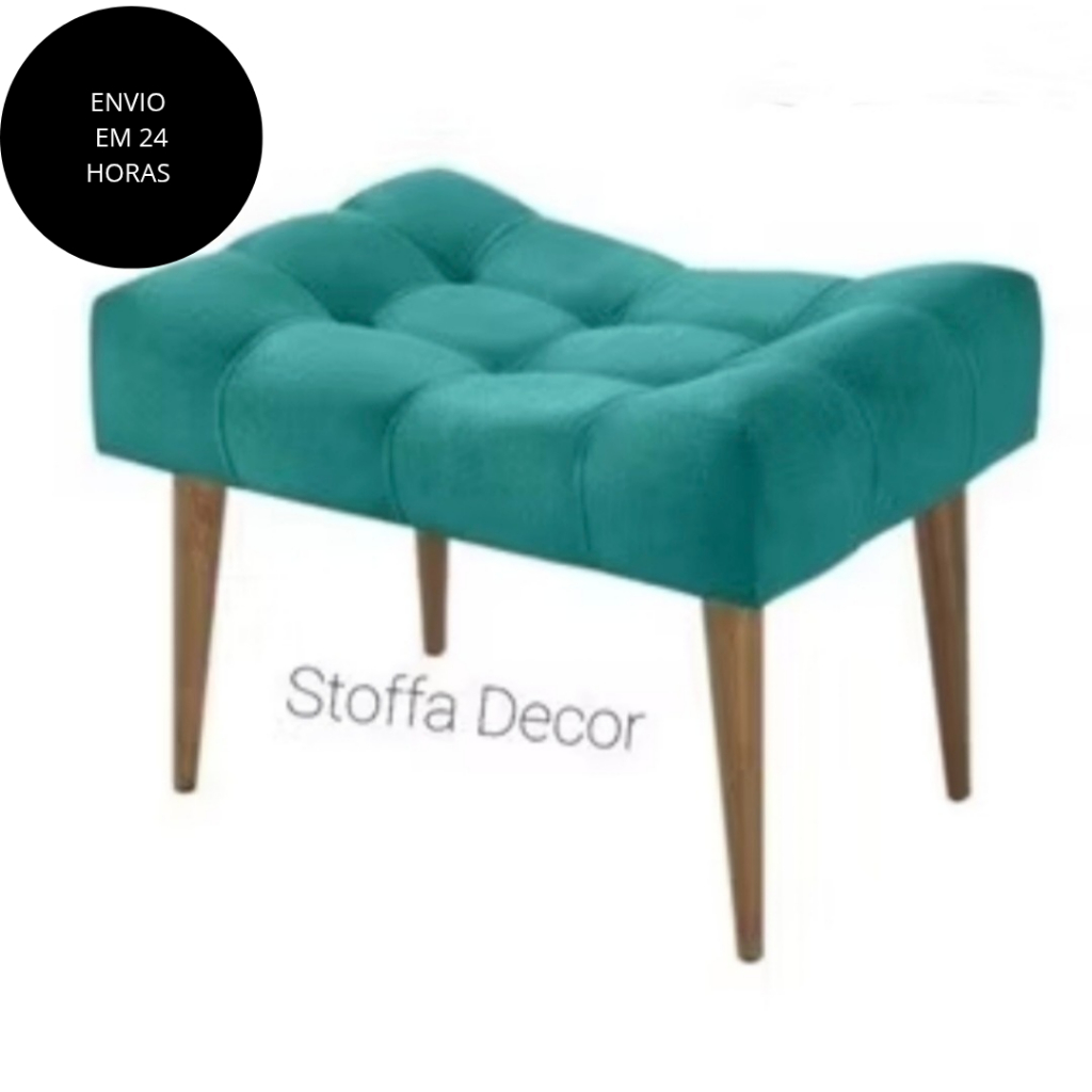 Puff Decorativo Retangular Suede Requinte Pé Palito Turquesa