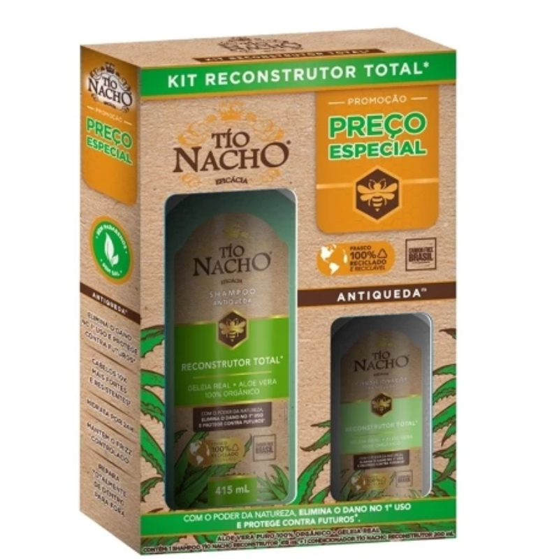 Kit Promoção Tio Nacho Reconstrutor Total com Aloe Vera para Reparação total Shampoo 415mL + Cond 200mL em Oferta na Shopee