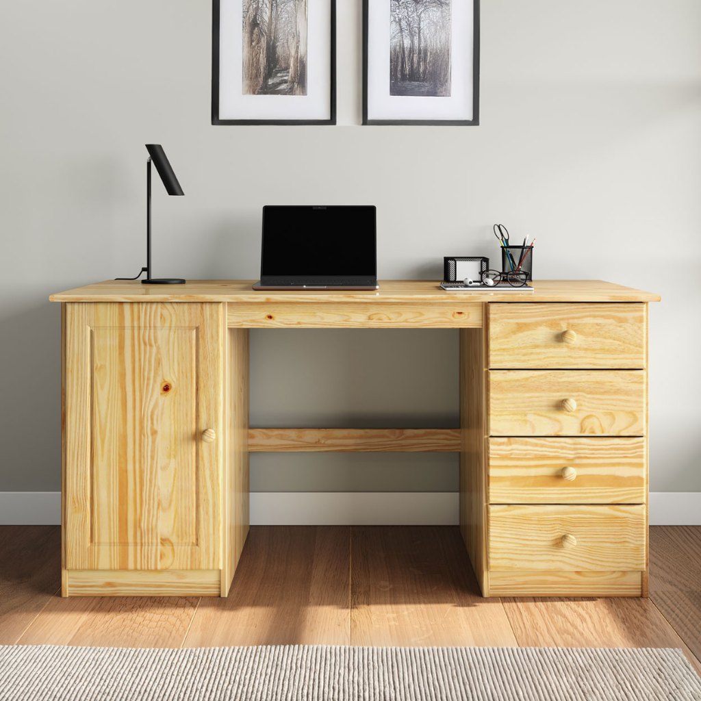 Escrivaninha Madeira Mesa 4 Gavetas 1 Porta Manager em Oferta na Shopee