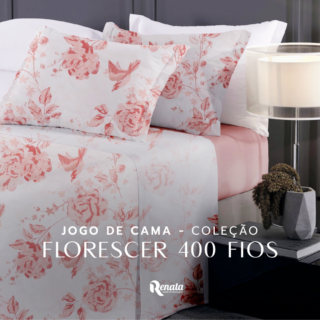 Jogo de Cama 3 Peças Solteiro Day by Day Percal 400 Fios Toque de Pluma Coleção Florescer