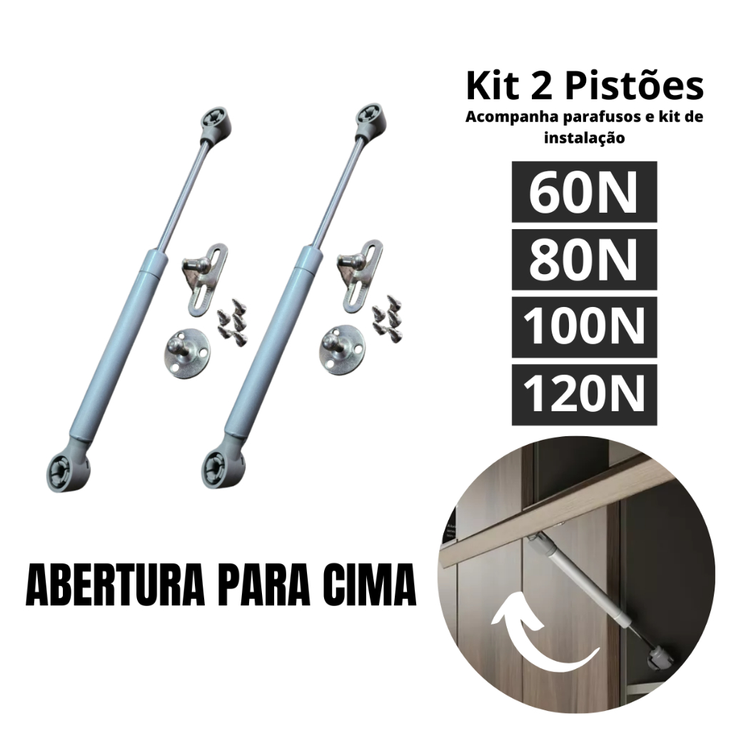 Kit 2 Pistão A Gas Força Normal Abre Para Cima Armário Porta Basculante Móveis Geral em Oferta na Shopee