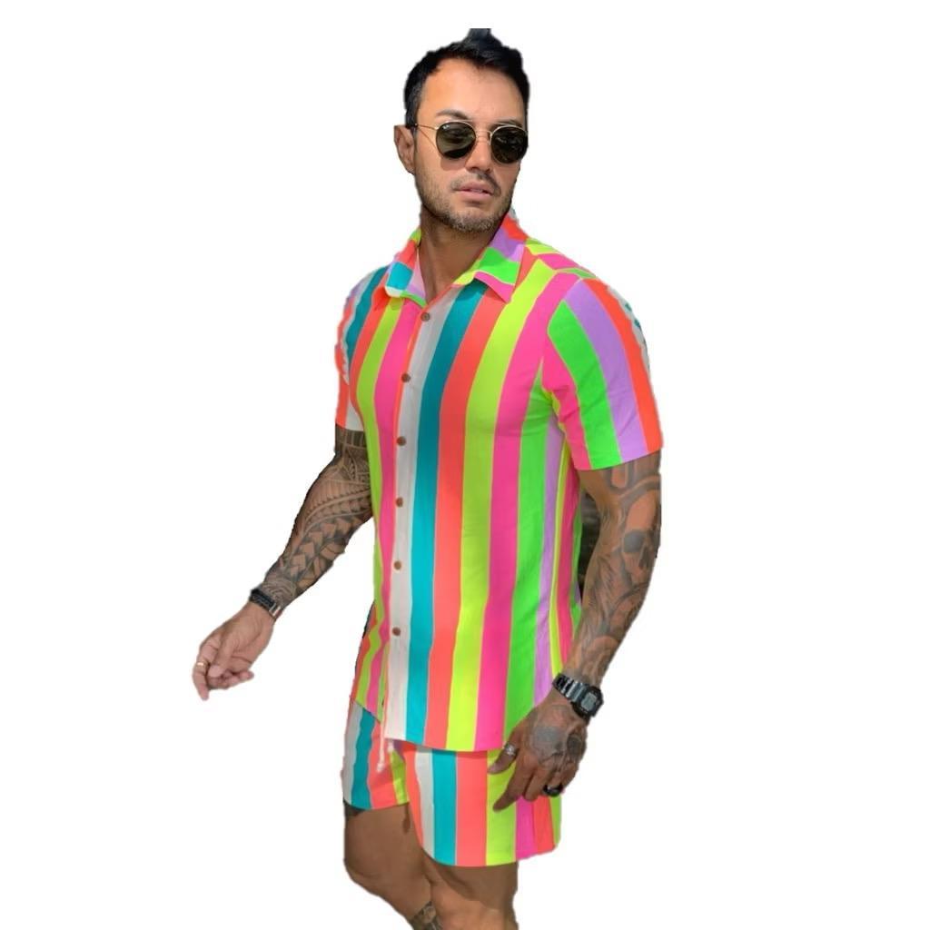 Camisa Conjunto masculina slim fite Manga curta férias na praia viscolinho — imagem 2 de 2