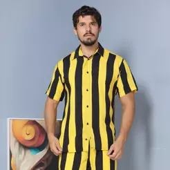 Camisa Conjunto masculina slim fite Manga curta férias na praia viscolinho