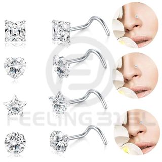 Piercing Nostril de Nariz Zircônia 5A de 3mm Estrela/Redondo/Quadrado/Coração em Aço Inoxidável Cirúrgico em Oferta na Shopee