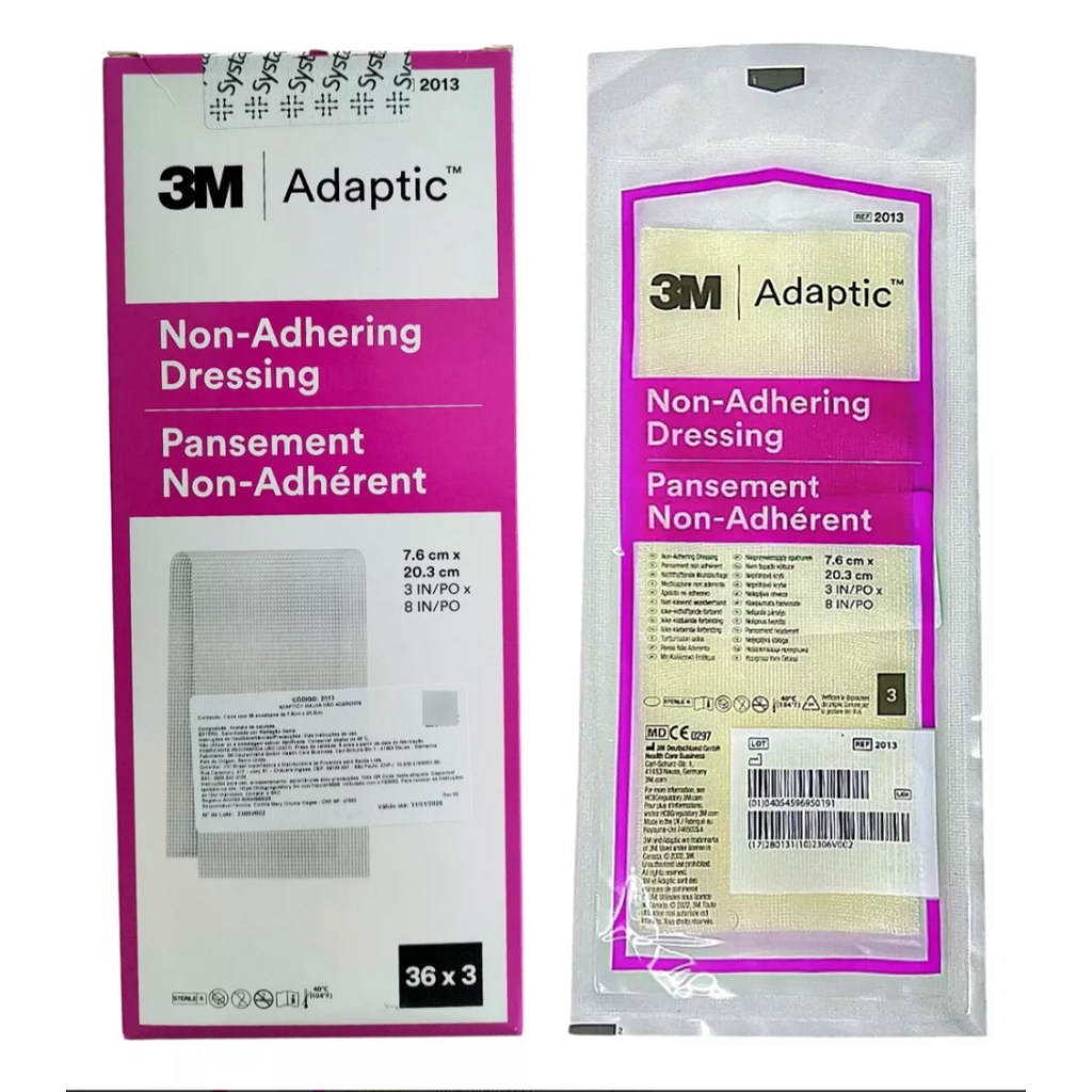 Curativos Adaptic 1 Envelope C/3uni- 7,6cmx20,3cm Systagenix Feridas Estéril Reduz Troca
