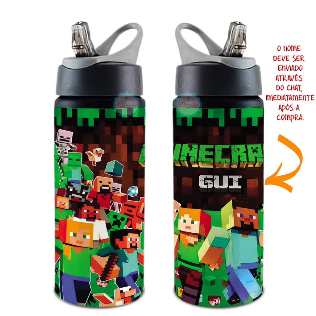 Garrafa Squeeze MIneGame Com Seu Nome em Oferta na Shopee