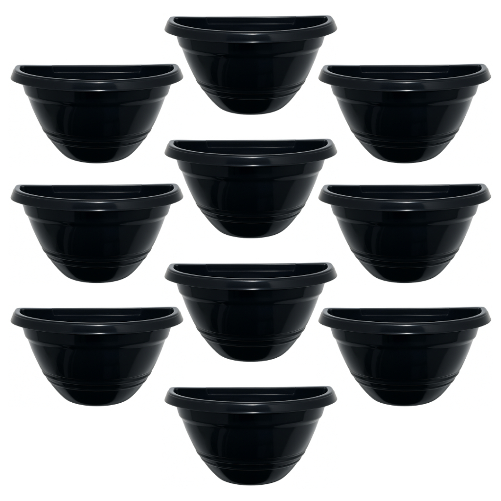 Kit Vaso de Parede 1650ml Vaso Cuia Preto Vaso Meia Lua de Plástico para Jardim Vertical