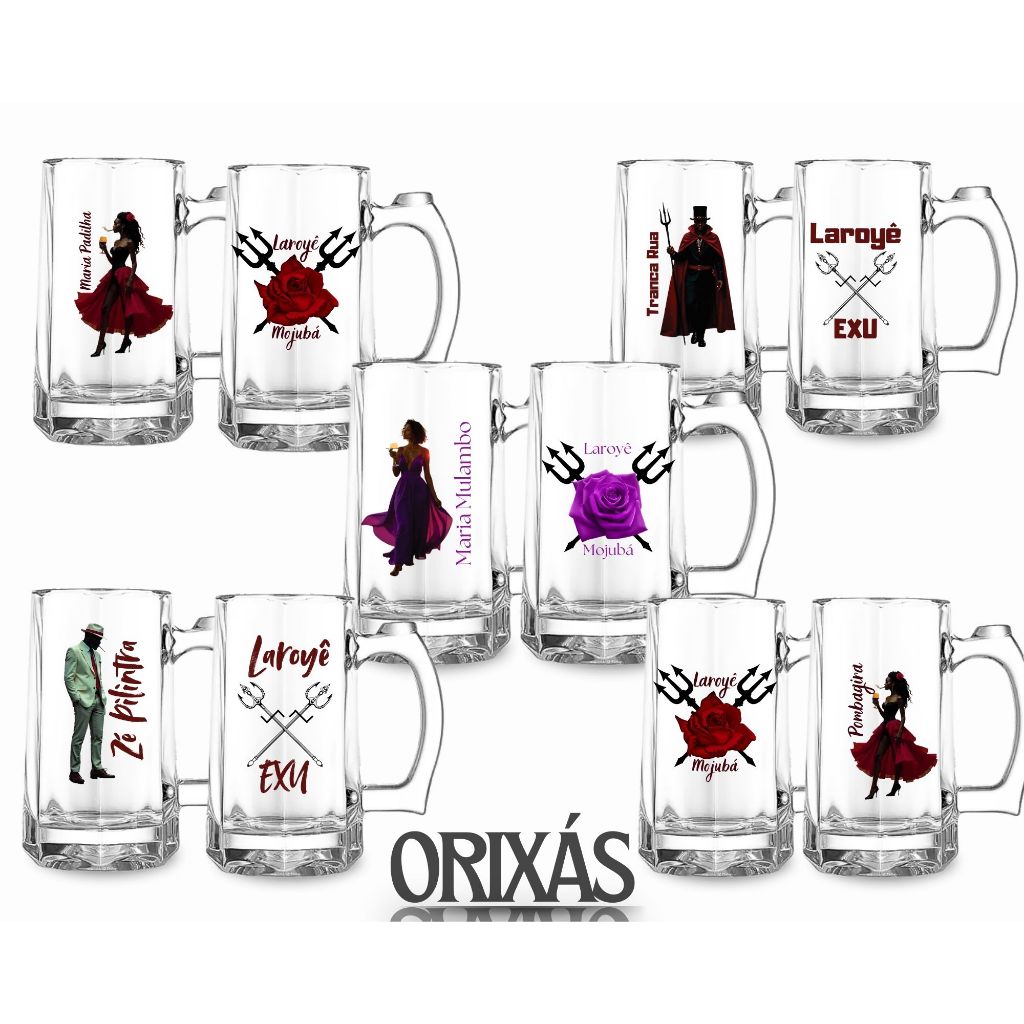 2 Canecas Vidro 360ml Personalizada Umbanda Zé Pilintra Pomba Gira Maria Padilha Tranca Rua