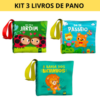 Kit 3 Livros Infantis de Pano - Bebê Feliz - Jardim, Bichinhos, Passeio em Oferta na Shopee