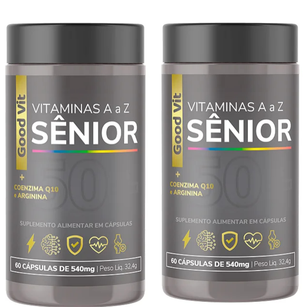 2 Suplemento Polivitamínico A a Z Sênior 50+ Arginina, Coenzima Q10, Vitaminas Importado