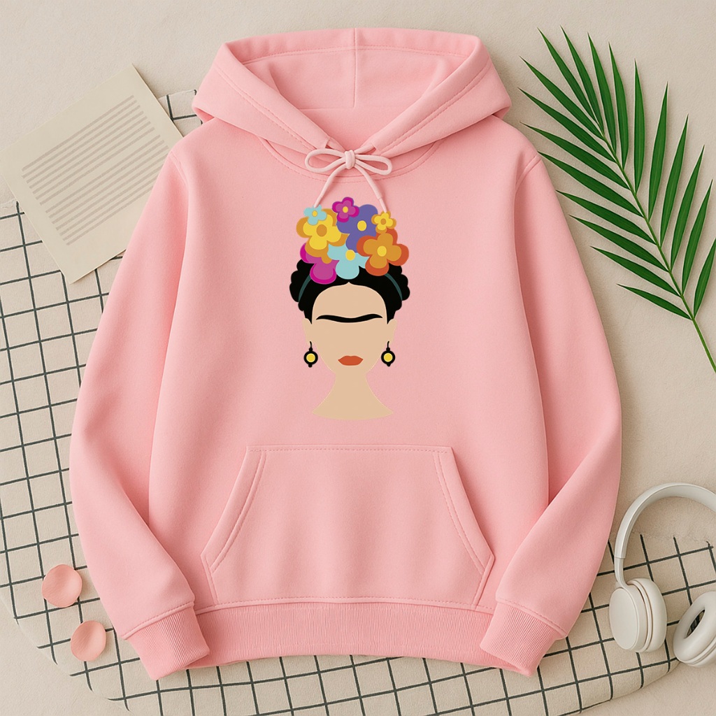 Moletom Feminino Flanelado com Capuz Estilo Urbano Blusão De Frio Quente Confortável Estampado