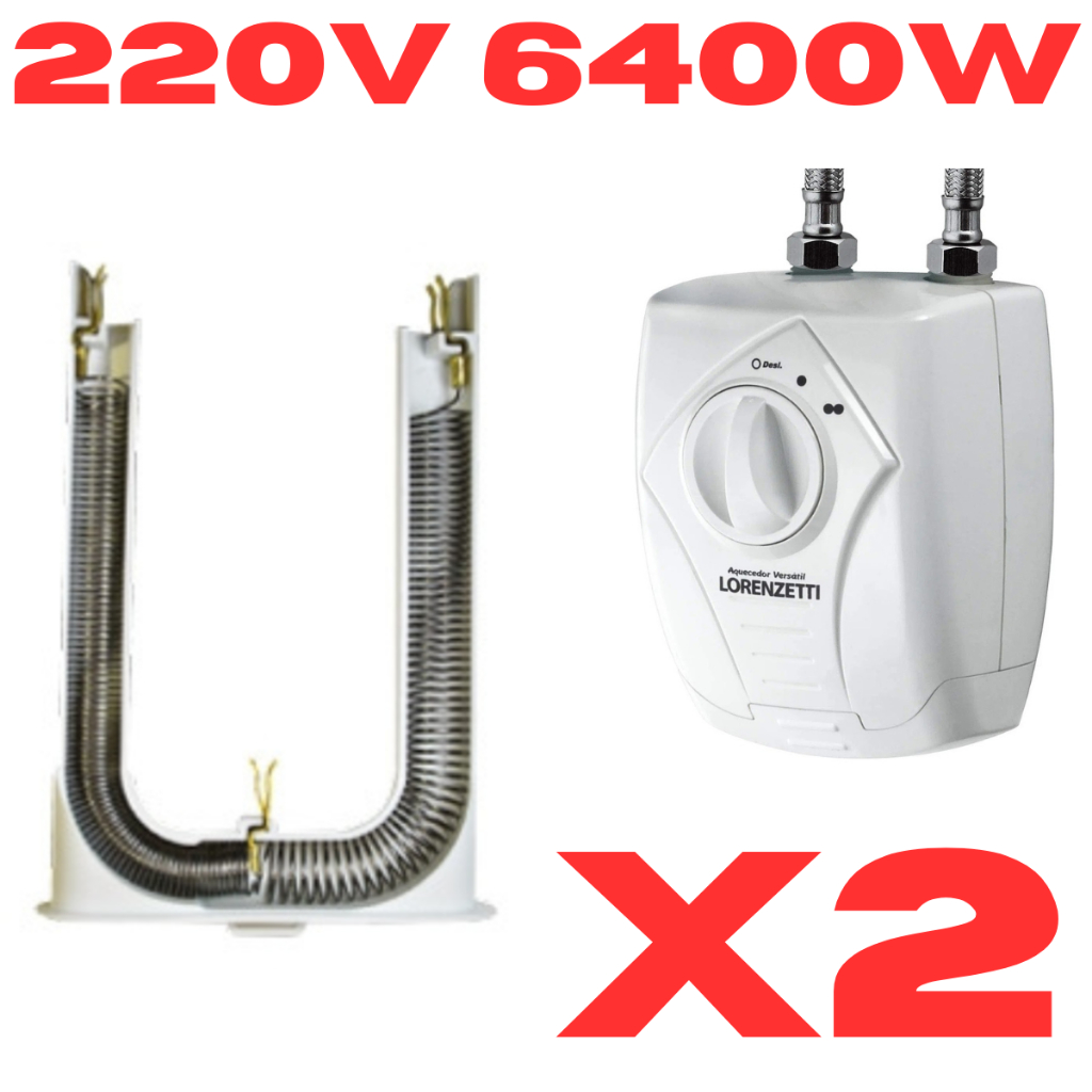 Kit 02 Resistência para Aquecedor Lorenzetti Versátil 220v 6400w