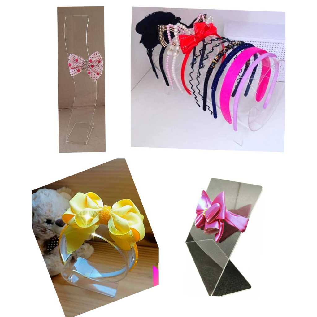 Expositor Tiara 30 cm + Porta Laço + Tiara Individual + Faixa Bebe acrílico ( 4 peças)