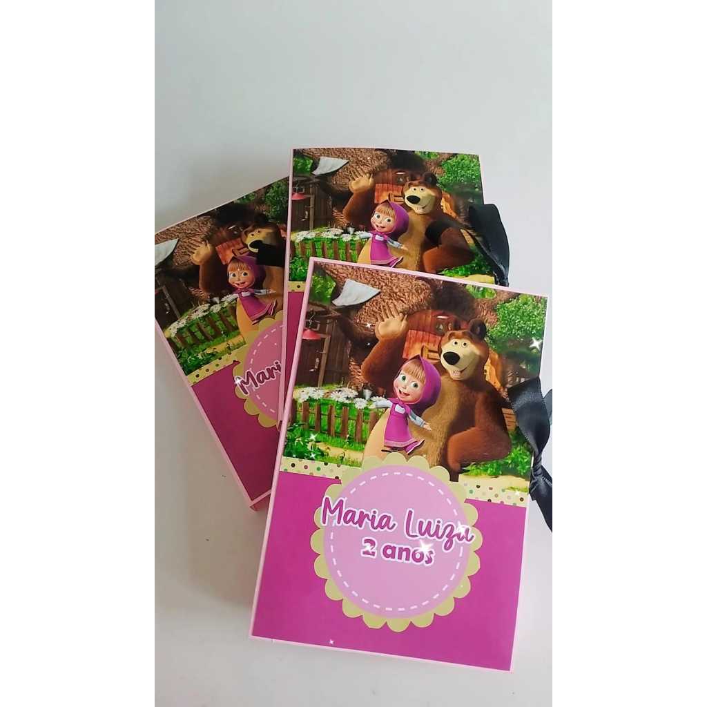 Convite caixa livro Masha e o urso/Convite personalizado box Masha e o urso/Convite livro Masha e o urso