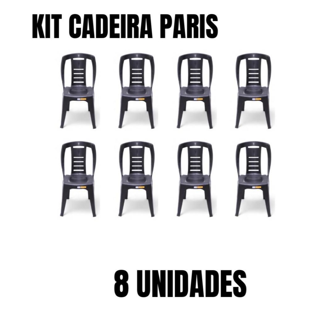 Cadeira Paris Resistente 154kg INMETRO- Festa, Bares, Adegas bem, Cozinhas, Esc etc - KIT 8 Cadeiras